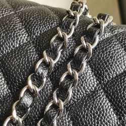 Fake Medium Classic Caviar Flap Bag A1112 Black Siliver / Gold Hardware Replica