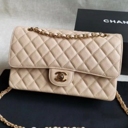 Replica Medium Classic Caviar Flap Bag A1112 Apricot Siliver / Gold Hardware