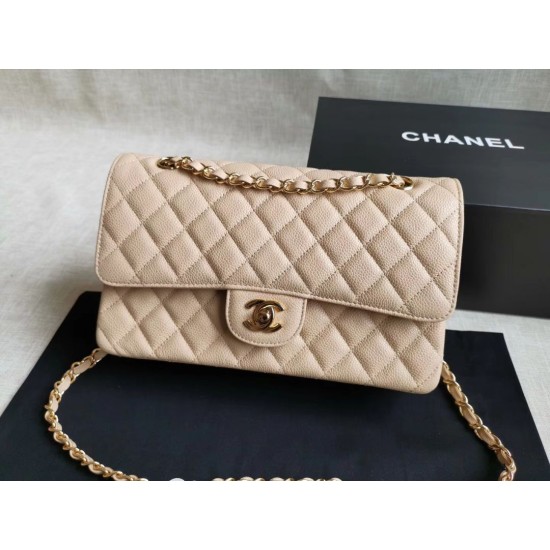 Replica Medium Classic Caviar Flap Bag A1112 Apricot Siliver / Gold Hardware