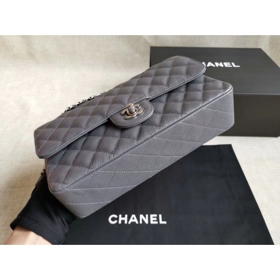 Replica Medium Classic Caviar Flap Bag A1112 Gray Siliver / Gold Hardware