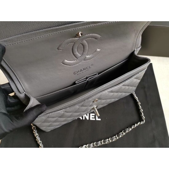 Replica Medium Classic Caviar Flap Bag A1112 Gray Siliver / Gold Hardware