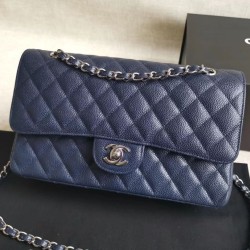 Replica Medium Classic Caviar Flap Bag A1112 Blue Siliver / Gold Hardware