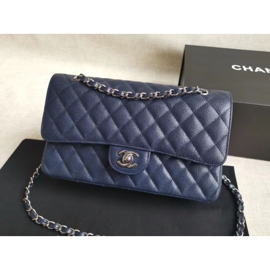 Replica Medium Classic Caviar Flap Bag A1112 Blue Siliver / Gold Hardware