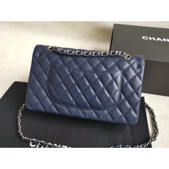 Replica Medium Classic Caviar Flap Bag A1112 Blue Siliver / Gold Hardware