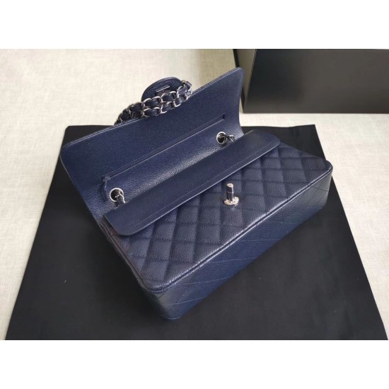 Replica Medium Classic Caviar Flap Bag A1112 Blue Siliver / Gold Hardware