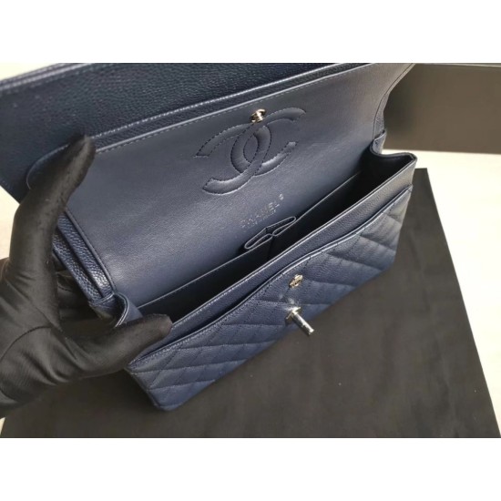 Replica Medium Classic Caviar Flap Bag A1112 Blue Siliver / Gold Hardware