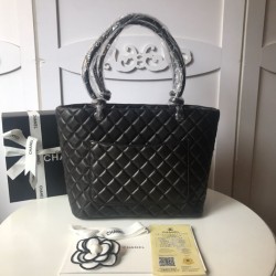 Replica Cambon Lambskin Tote Bag with White CC A25169 Black Fake Cambon Lambskin Tote Bag with White CC A25169 Black Replica