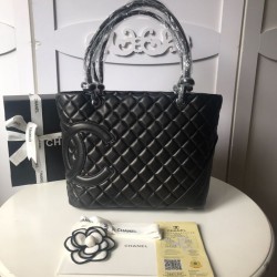 Replica Cambon Lambskin Tote Bag with Black CC A25169 Black