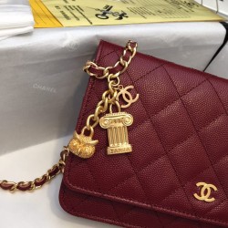 Fake Stitch Chain Grained Calfskin Woc Bag A33814 Claret Replica