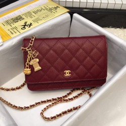 Fake Stitch Chain Grained Calfskin Woc Bag A33814 Claret Replica