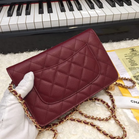 Fake Stitch Chain Grained Calfskin Woc Bag A33814 Claret Replica Fake Stitch Chain Grained Calfskin Woc Bag A33814 Claret Replica