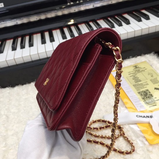 Fake Stitch Chain Grained Calfskin Woc Bag A33814 Claret Replica Fake Stitch Chain Grained Calfskin Woc Bag A33814 Claret Replica
