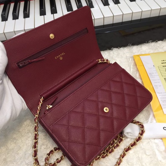 Fake Stitch Chain Grained Calfskin Woc Bag A33814 Claret Replica Fake Stitch Chain Grained Calfskin Woc Bag A33814 Claret Replica