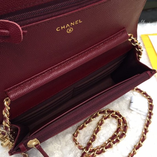 Fake Stitch Chain Grained Calfskin Woc Bag A33814 Claret Replica Fake Stitch Chain Grained Calfskin Woc Bag A33814 Claret Replica