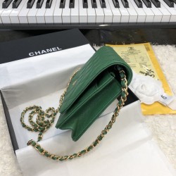 Fake Stitch Chain Grained Calfskin Woc Bag A33814 Green Replica
