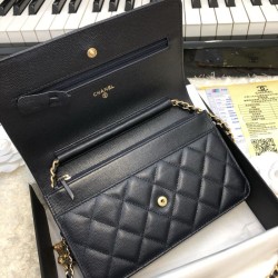 Fake Stitch Chain Grained Calfskin Woc Bag A33814 Black Replica