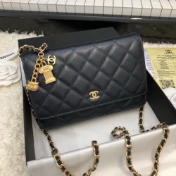 Fake Stitch Chain Grained Calfskin Woc Bag A33814 Black Replica