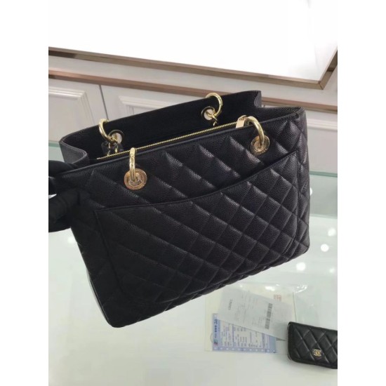 Fake GST Shopping Tote Bag Caviar Leather A50995 Black Replica Replica GST Shopping Tote Bag Caviar Leather A50995 Black