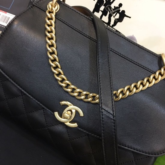 Fake Cowhide Flap Bag A57408 Black Replica