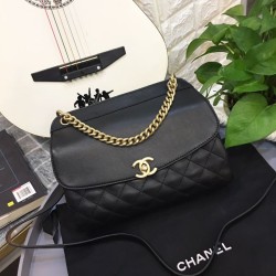 Fake Cowhide Flap Bag A57408 Black Replica