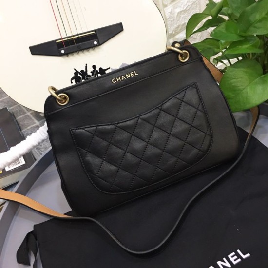 Fake Cowhide Flap Bag A57408 Black Replica