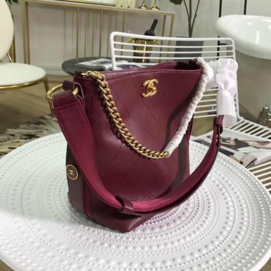 Fake CC Bucket Shopping Hobo Bag A57573 Maroon Replica