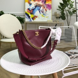 Fake CC Bucket Shopping Hobo Bag A57573 Maroon Replica