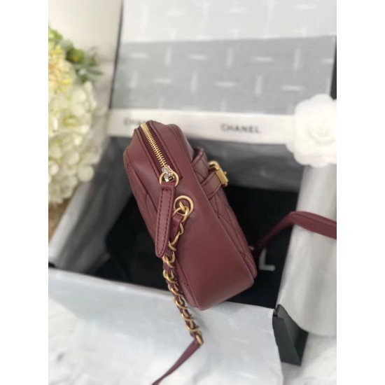 Replica Camera Case Calfskin &amp; Gold-Tone Metal A57659 Claret