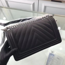Fake Chevron Boy Bag Caviar Leather A67086 Black Replica