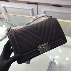 Fake Chevron Boy Bag Caviar Leather A67086 Black Replica