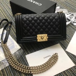 Replica Boy Embossed Calfskin Flap Bag A67086 Black Golden Hardware