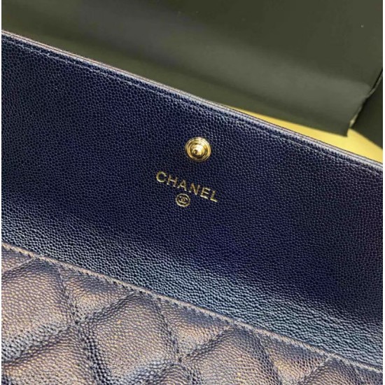 Replica Boy A80286 Caviar Leather Long Wallet Blue