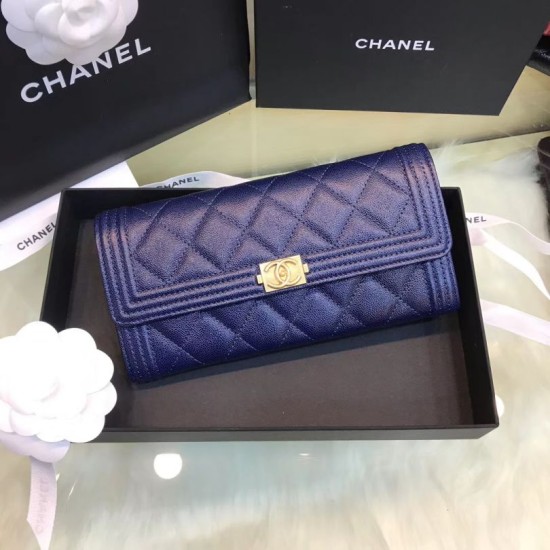 Replica Boy A80286 Caviar Leather Long Wallet Blue