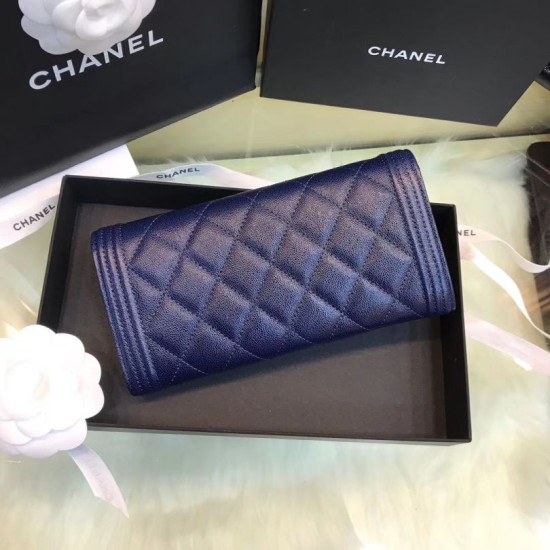 Replica Boy A80286 Caviar Leather Long Wallet Blue