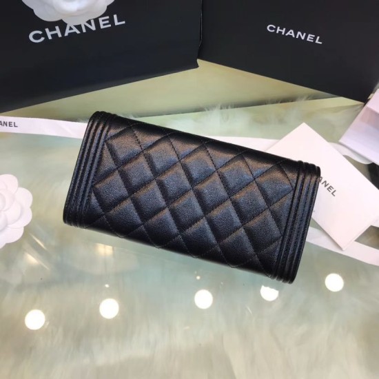 Replica Boy A80286 Caviar Leather Long Wallet Black