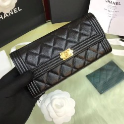 Replica Boy A80286 Caviar Leather Long Wallet Black