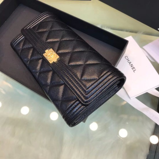 Replica Boy A80286 Caviar Leather Long Wallet Black