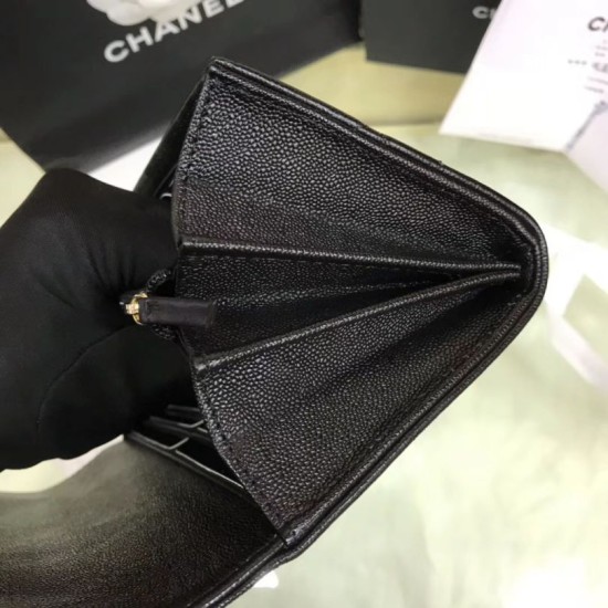 Replica Boy A80286 Caviar Leather Long Wallet Black