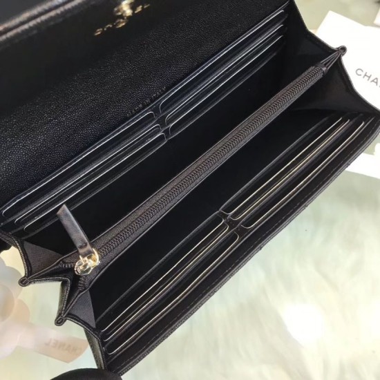 Replica Boy A80286 Caviar Leather Long Wallet Black