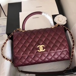 Fake Coco Top Handle Messenger Bag Caviar Leather A95168 Claret Replica