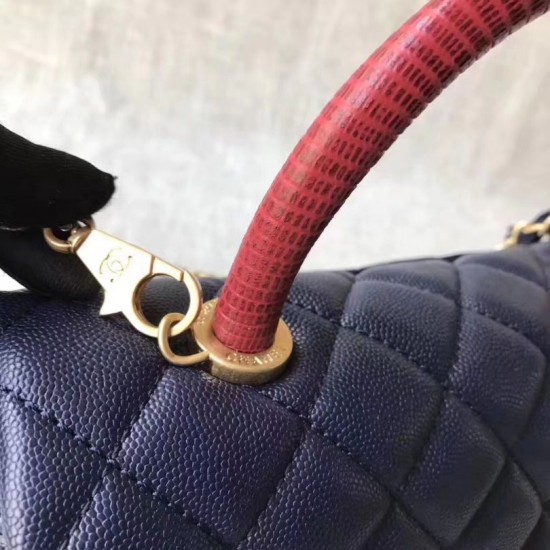 Fake Coco Top Handle Messenger Bag Caviar Leather A95168 Blue Replica Fake Coco Top Handle Messenger Bag Caviar Leather A95168 Blue Replica