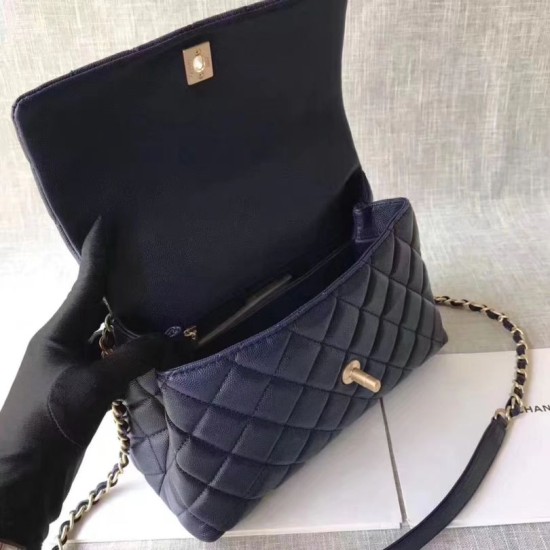 Fake Coco Top Handle Messenger Bag Caviar Leather A95168 Blue Replica Fake Coco Top Handle Messenger Bag Caviar Leather A95168 Blue Replica