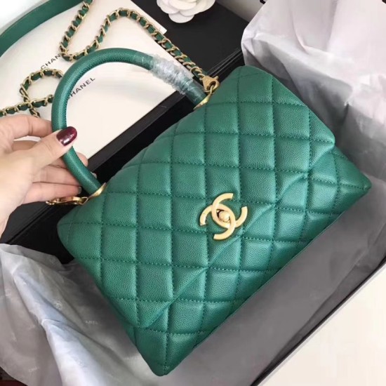 Replica Coco Top Handle Messenger Bag Caviar Leather A95168 Green Replica Coco Top Handle Messenger Bag Caviar Leather A95168 Green
