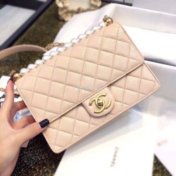 Fake Short Pearl Handle Bag AS0585 Apricot Replica Replica Short Pearl Handle Bag AS0585 Apricot