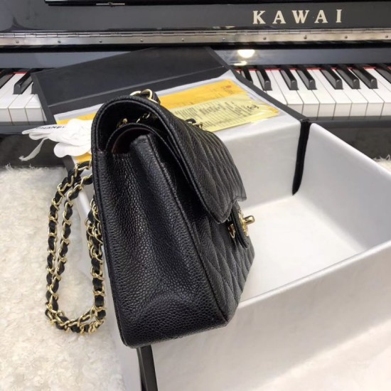 Fake Classic Small Flap Bag A1117 Caviar Leather Black Replica