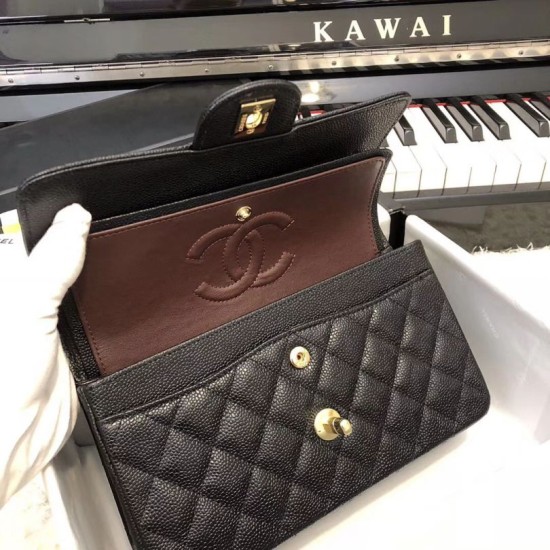 Fake Classic Small Flap Bag A1117 Caviar Leather Black Replica