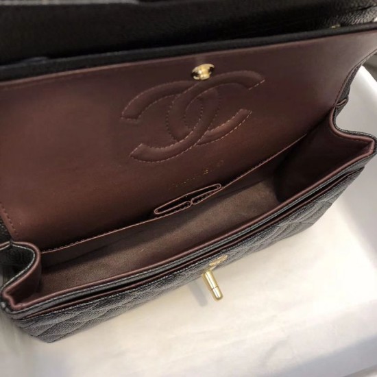 Fake Classic Small Flap Bag A1117 Caviar Leather Black Replica