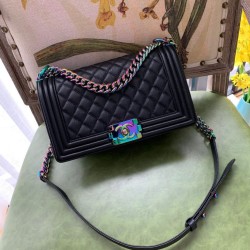 Fake Boy Classic Flap Bag A67086 With Rainbow Hardware Black Replica