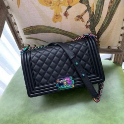 Fake Boy Classic Flap Bag A67086 With Rainbow Hardware Black Replica Fake Boy Classic Flap Bag A67086 With Rainbow Hardware Black Replica