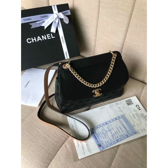 Fake Lambskin Plain Shoulder Bags AS0416 Black Replica
